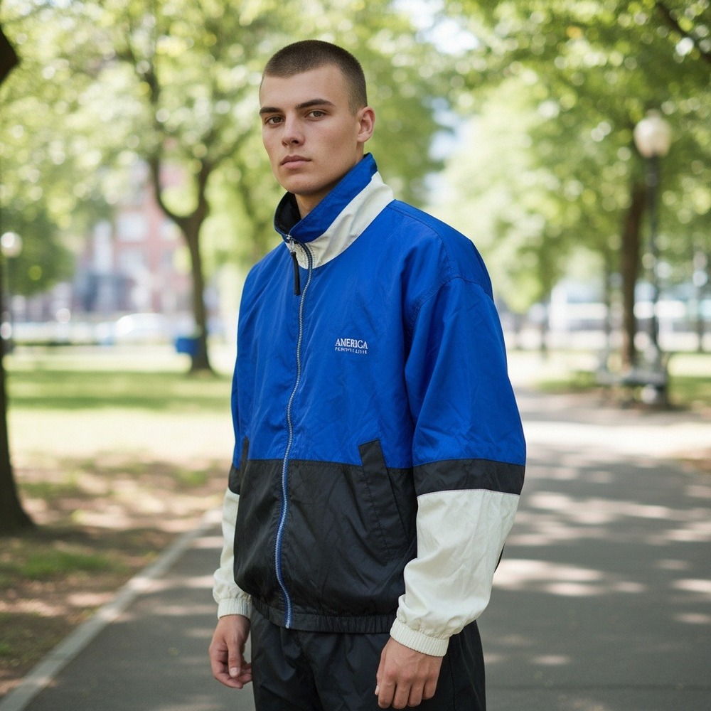 VTG Perry Ellis Mens Size‎ XXL Colorblock Windbreaker Jacket Blue Black NWT